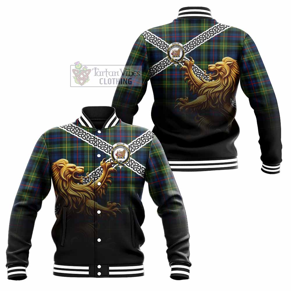Baillie (Bailey) Crest Tartan Baseball Jacket with Golden Lion Emblem Celtic Style - Tartan Vibes Clothing