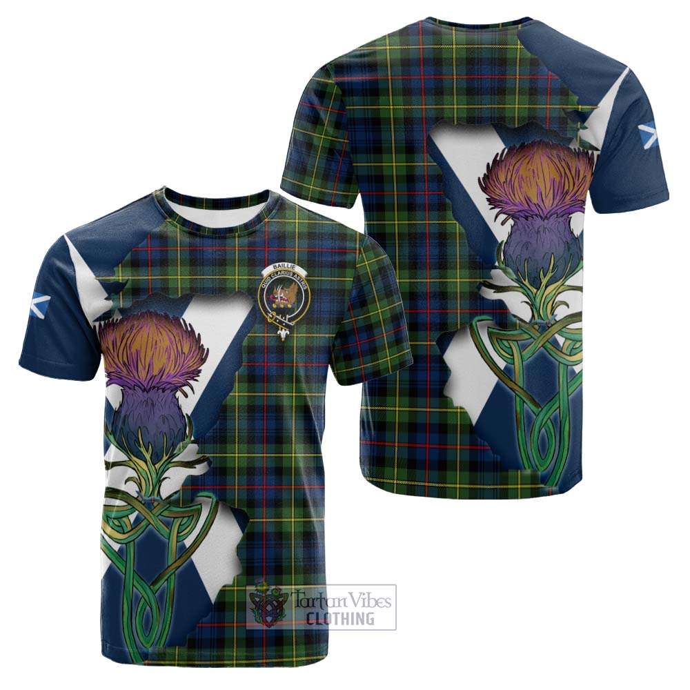 Tartan Vibes Clothing Baillie (Bailey) Tartan Family Crest Cotton T-shirt Scottish Thistle Celtic Inspired