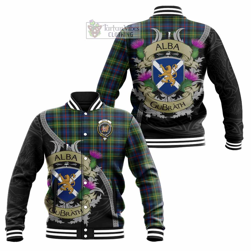 Baillie (Bailey) Tartan Family Crest Baseball Jacket Lion Rampant Royal Thistle Shield Celtic Inspired - Tartan Vibes Clothing