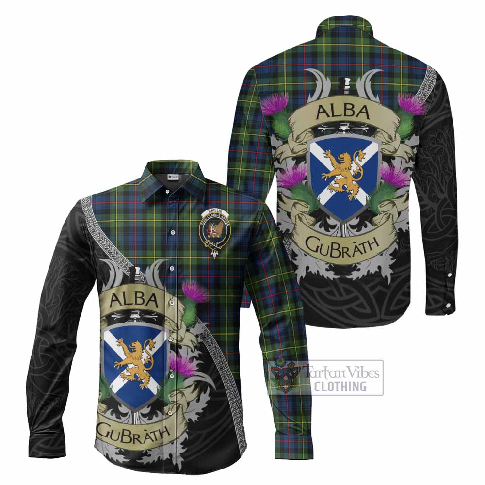 Baillie (Bailey) Tartan Family Crest Long Sleeve Button Shirt Lion Rampant Royal Thistle Shield Celtic Inspired - Tartan Vibes Clothing