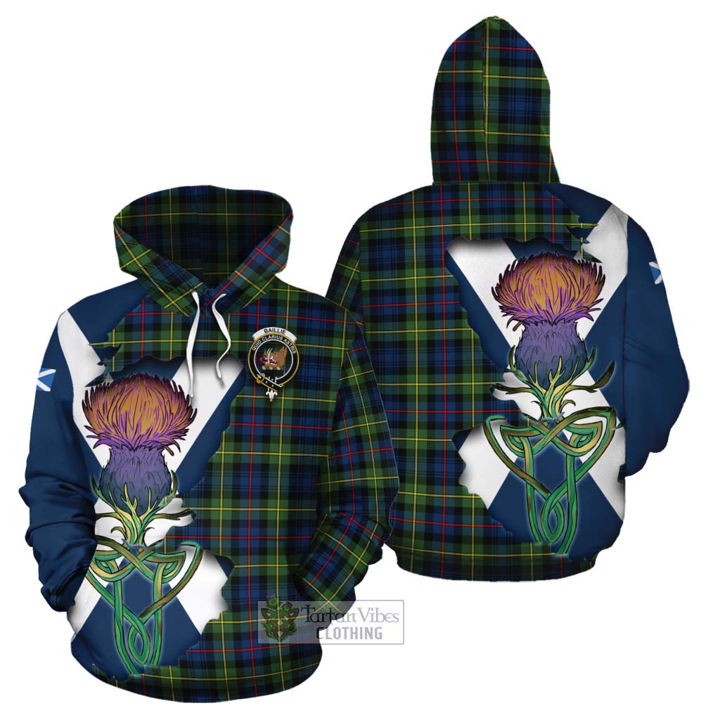 Tartan Vibes Clothing Baillie (Bailey) Tartan Family Crest Cotton Hoodie Scottish Thistle Celtic Inspired