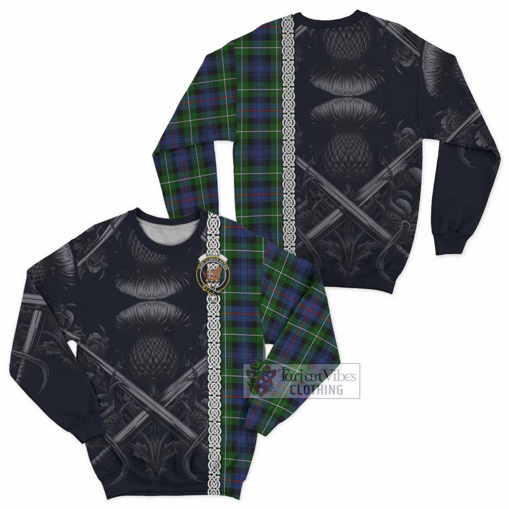 Baillie (Bailey) Tartan Sweatshirt with Family Crest Cross Sword Thistle Celtic Vibes - Tartan Vibes Clothing