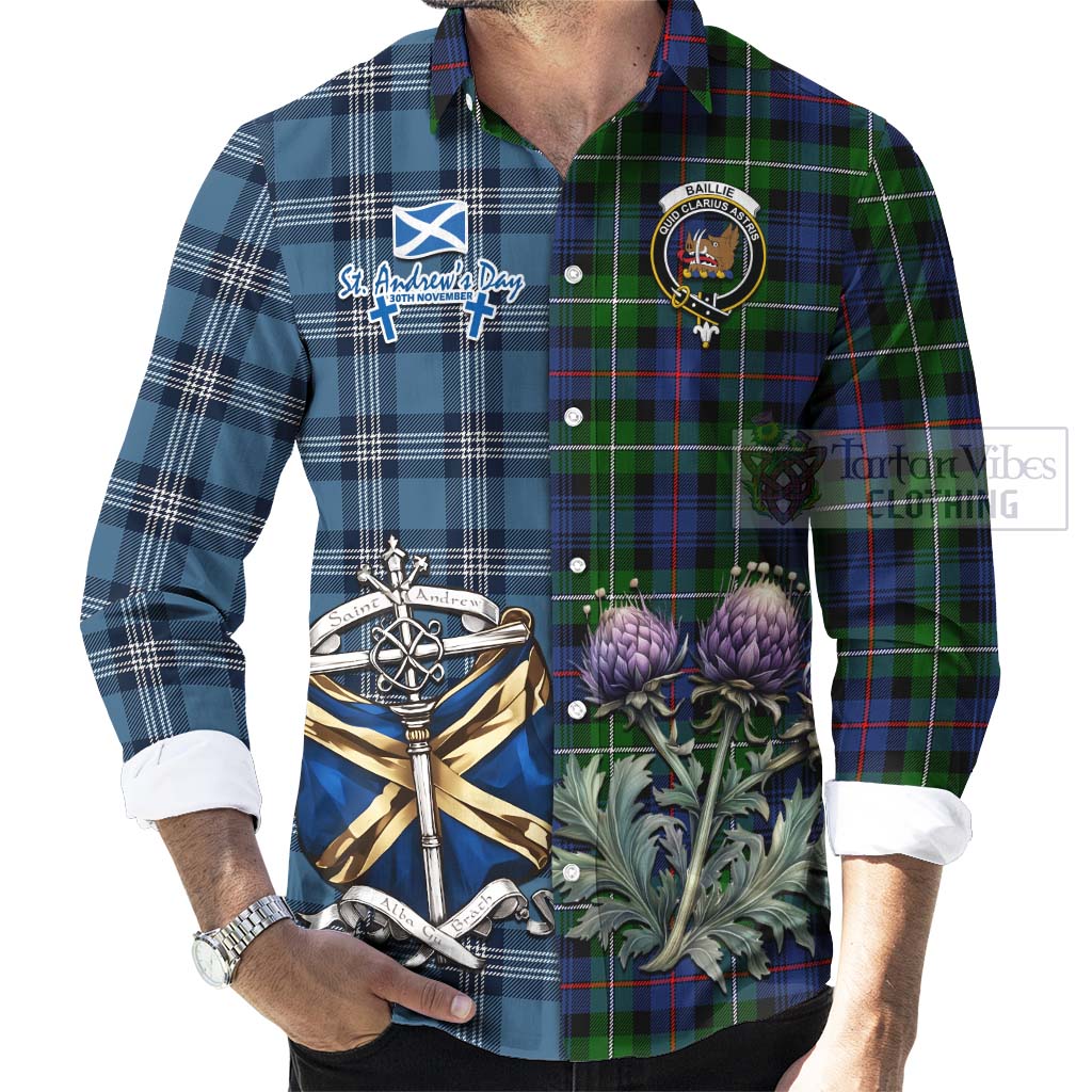 Baillie (Bailey) Tartan Long Sleeve Button Shirt Happy St. Andrew's Day Half Tartan Style - Tartan Vibes Clothing