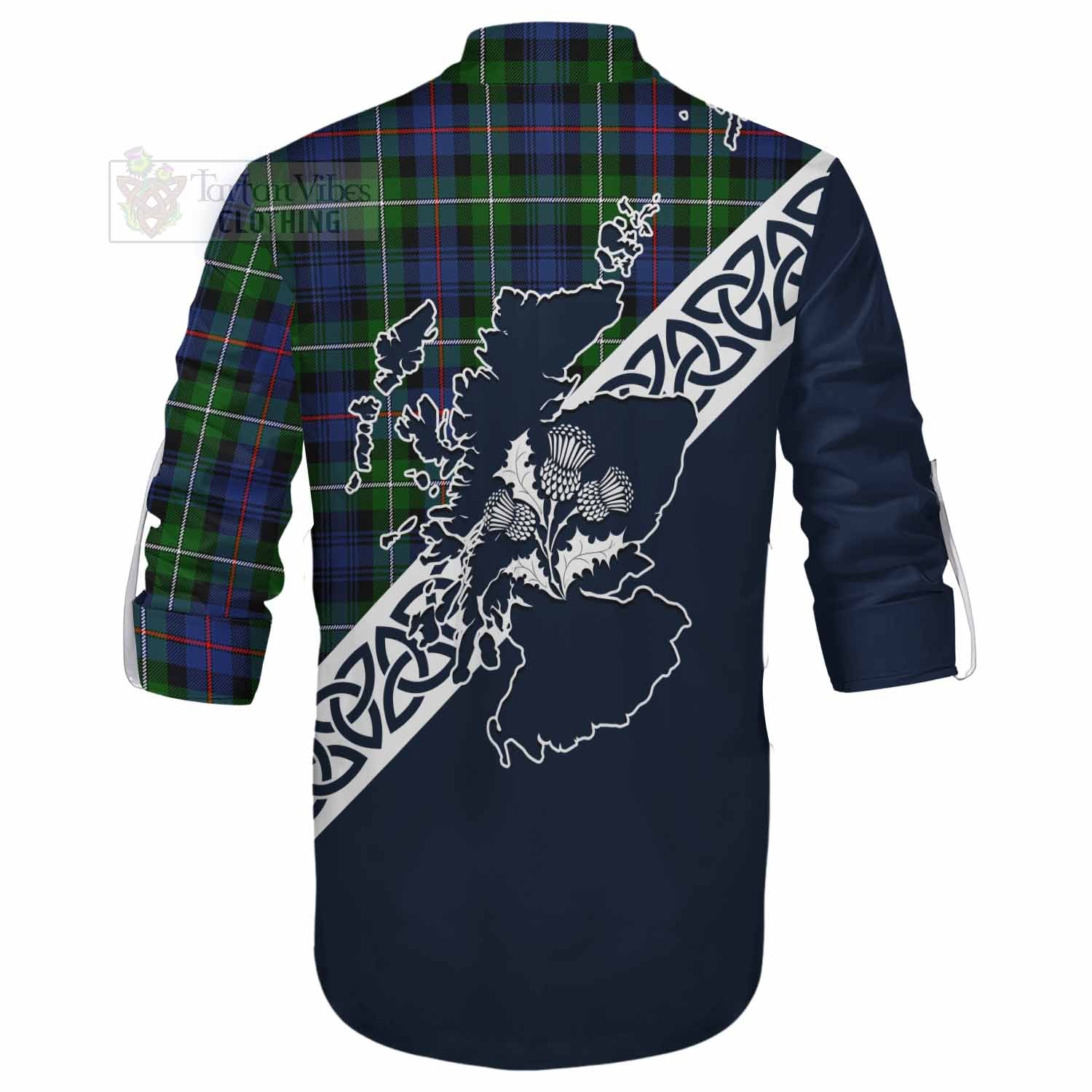 Baillie (Bailey) Tartan Ghillie Kilt Shirt Featuring Thistle and Scotland Map - Tartan Vibes Clothing