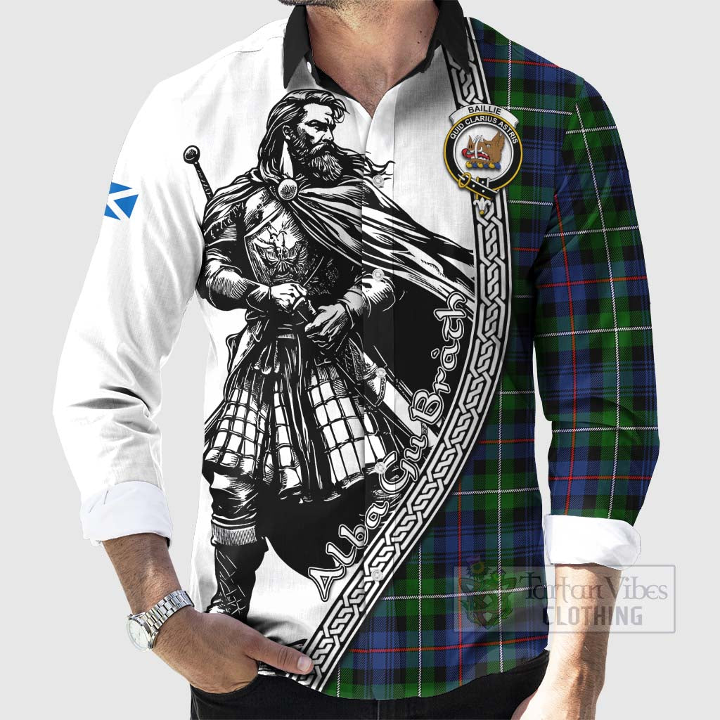 Baillie (Bailey) Tartan Clan Crest Long Sleeve Button Shirt with Highlander Warrior Celtic Style - Tartan Vibes Clothing