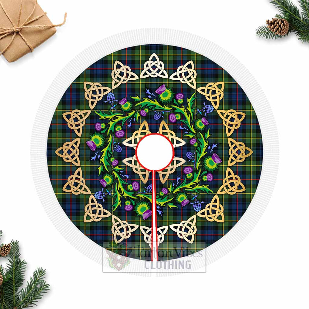 Tartan Vibes Clothing Baillie (Bailey) Tartan Christmas Tree Skirt with Thistle Celtic Knot Style