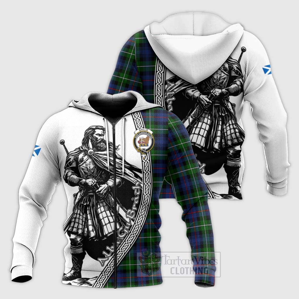 Baillie (Bailey) Tartan Clan Crest Knitted Hoodie with Highlander Warrior Celtic Style Unisex Knitted Zip Hoodie - Tartan Vibes Clothing