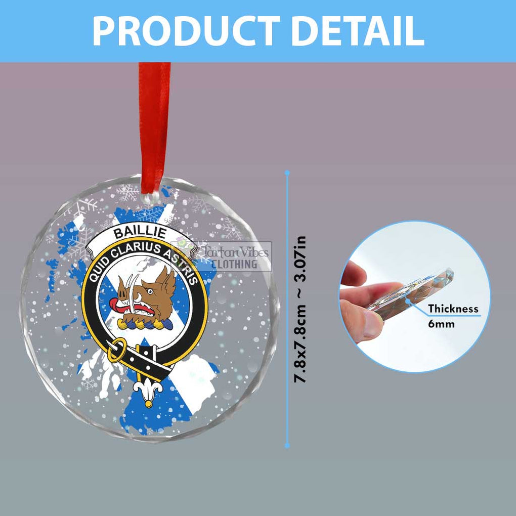 Tartan Vibes Clothing Baillie (Bailey) Clan Crest Christmas Glass Ornament with Scotland Map