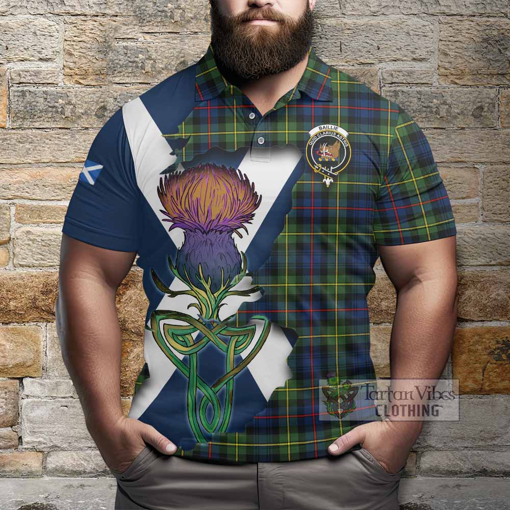 Tartan Vibes Clothing Baillie (Bailey) Tartan Family Crest Polo Shirt Scottish Thistle Celtic Inspired