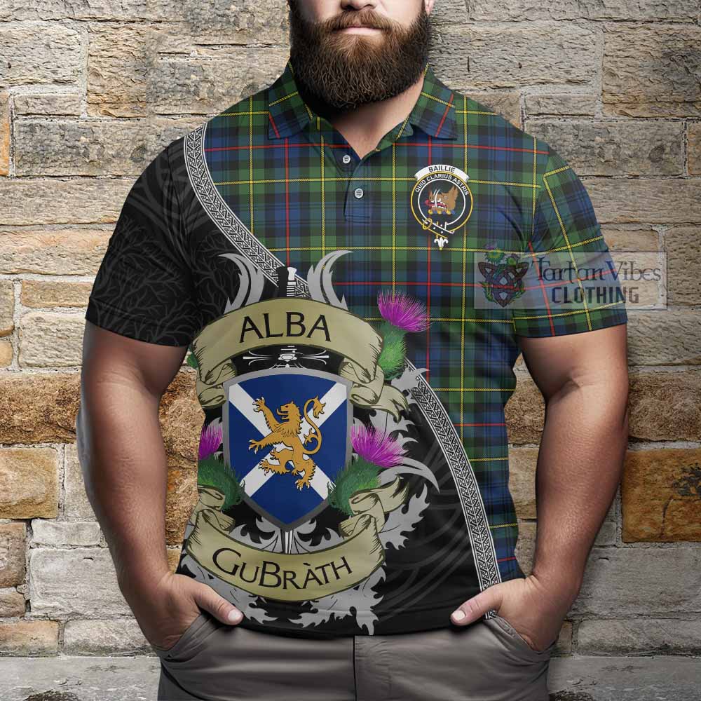Tartan Vibes Clothing Baillie (Bailey) Tartan Family Crest Polo Shirt Lion Rampant Royal Thistle Shield Celtic Inspired