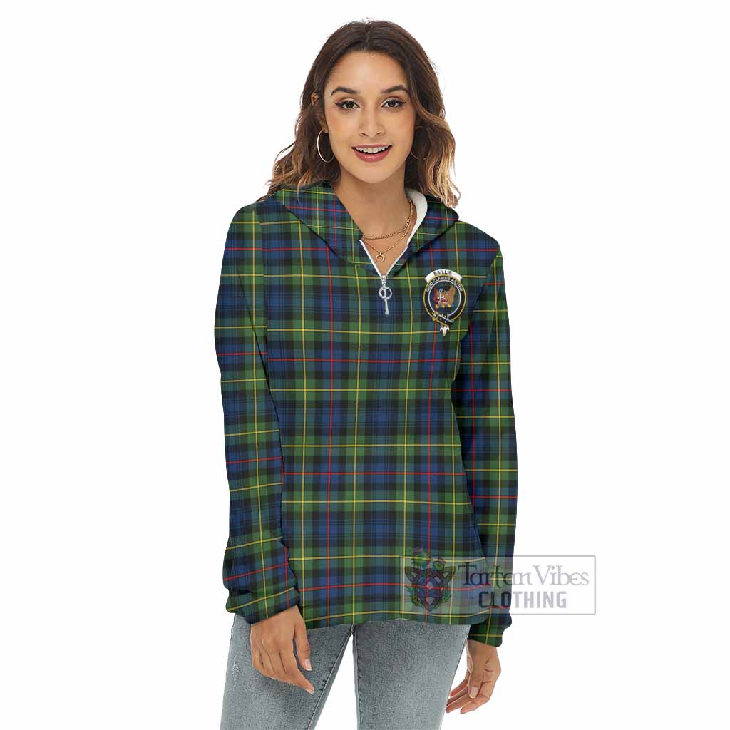 Baillie (Bailey) Tartan Women's Borg Fleece Hoodie with Half Zip with Family Crest - Tartan Vibes Clothing