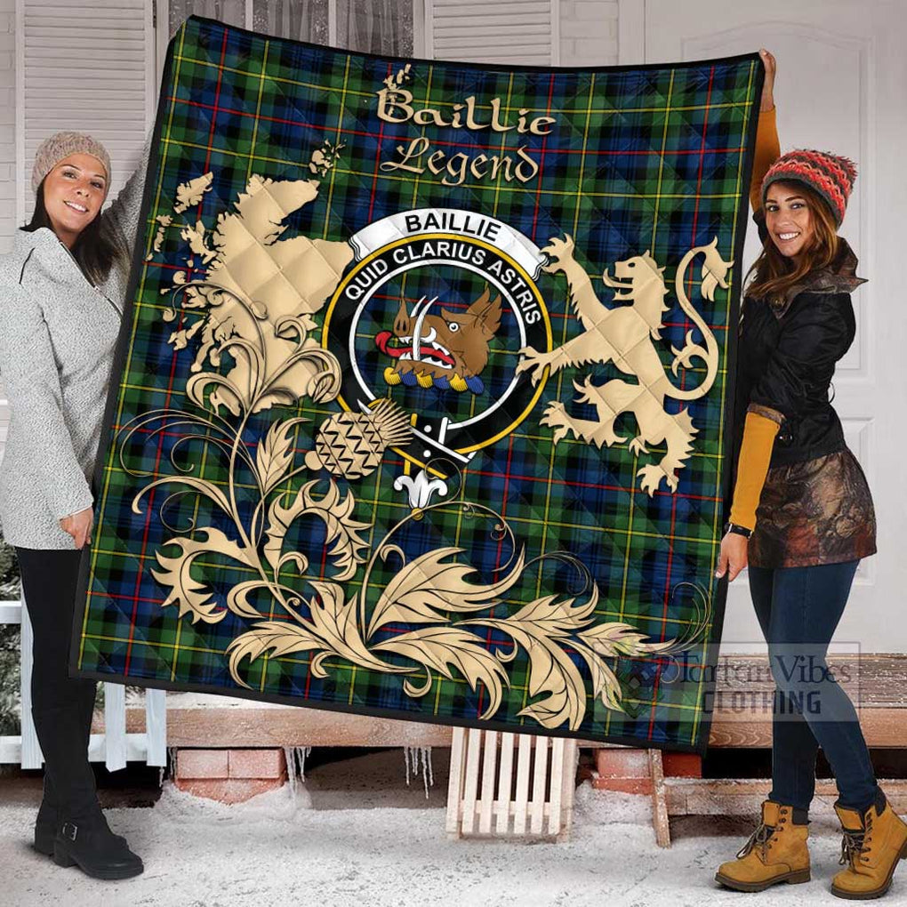 Tartan Vibes Clothing Baillie (Bailey) Tartan Quilt with Family Crest and Scottish Symbol Style