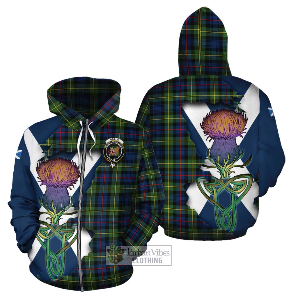 Tartan Vibes Clothing Baillie (Bailey) Tartan Family Crest Cotton Hoodie Scottish Thistle Celtic Inspired