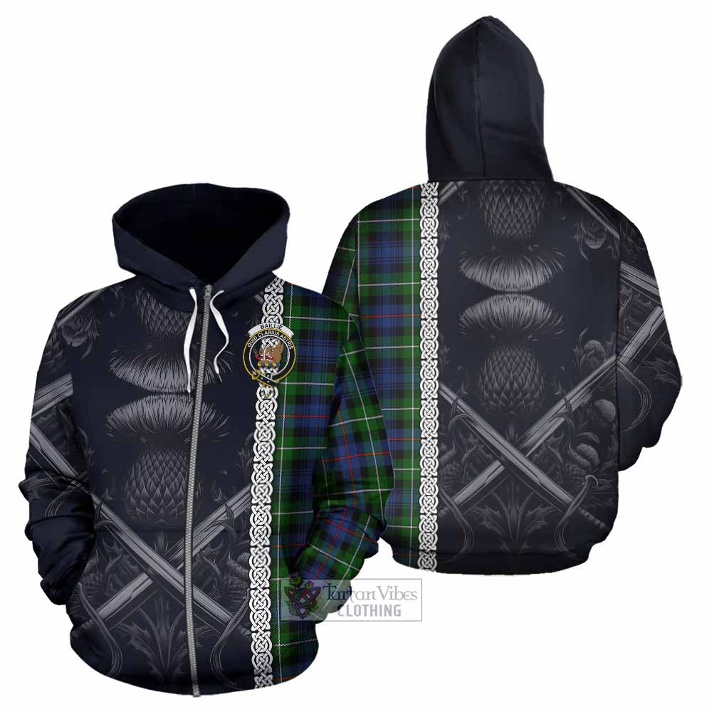 Baillie (Bailey) Tartan Hoodie with Family Crest Cross Sword Thistle Celtic Vibes Zip Hoodie - Tartan Vibes Clothing