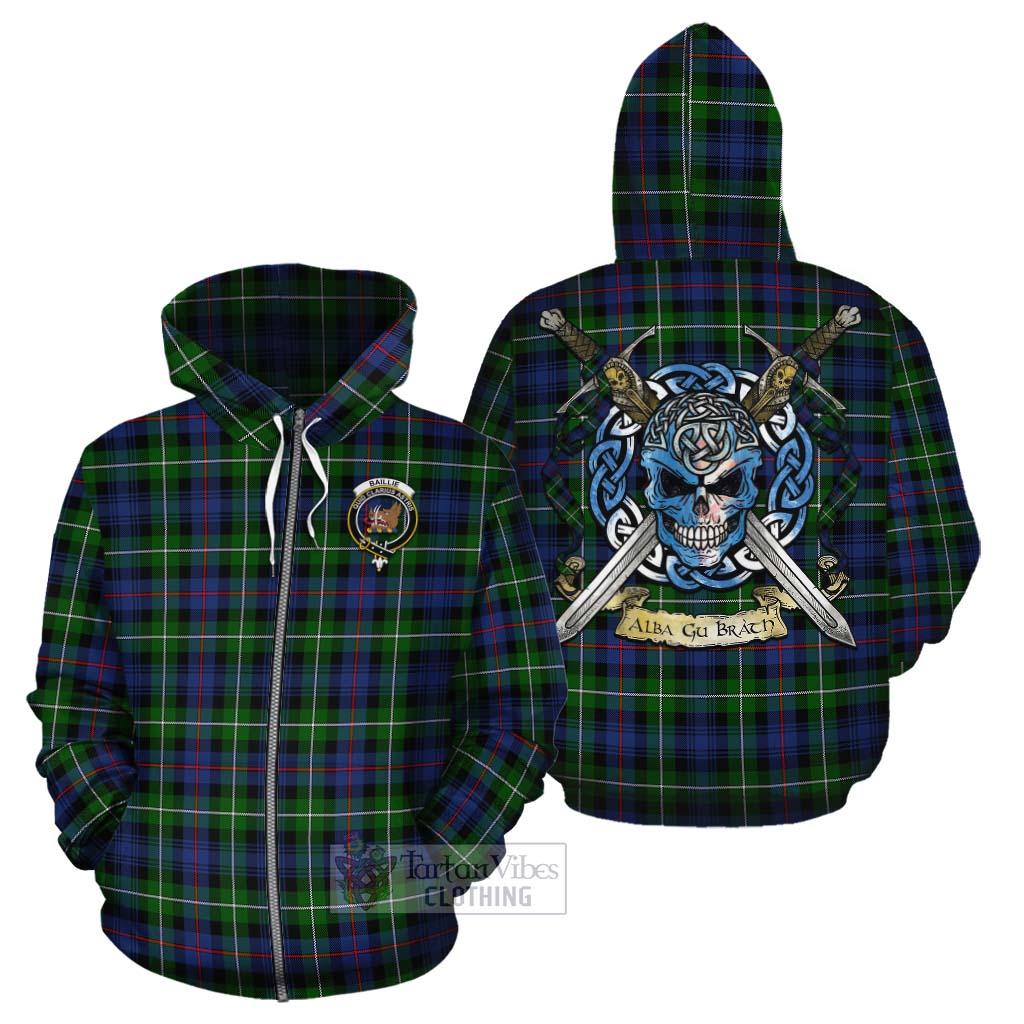 Baillie (Bailey) Tartan Cotton Hoodie with Family Crest Celtic Skull Style - Tartan Vibes Clothing