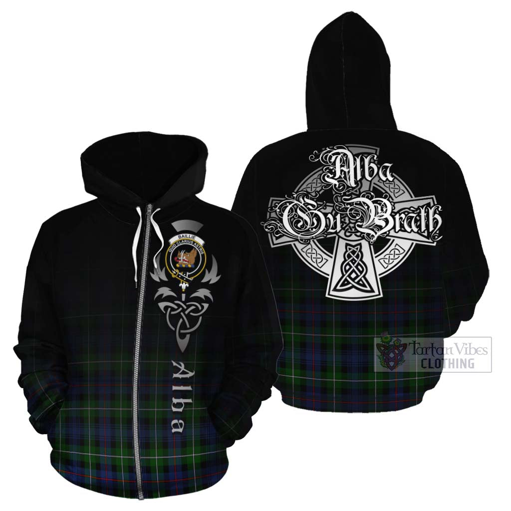 Tartan Vibes Clothing Baillie (Bailey) Tartan Cotton Hoodie Featuring Alba Gu Brath Family Crest Celtic Inspired