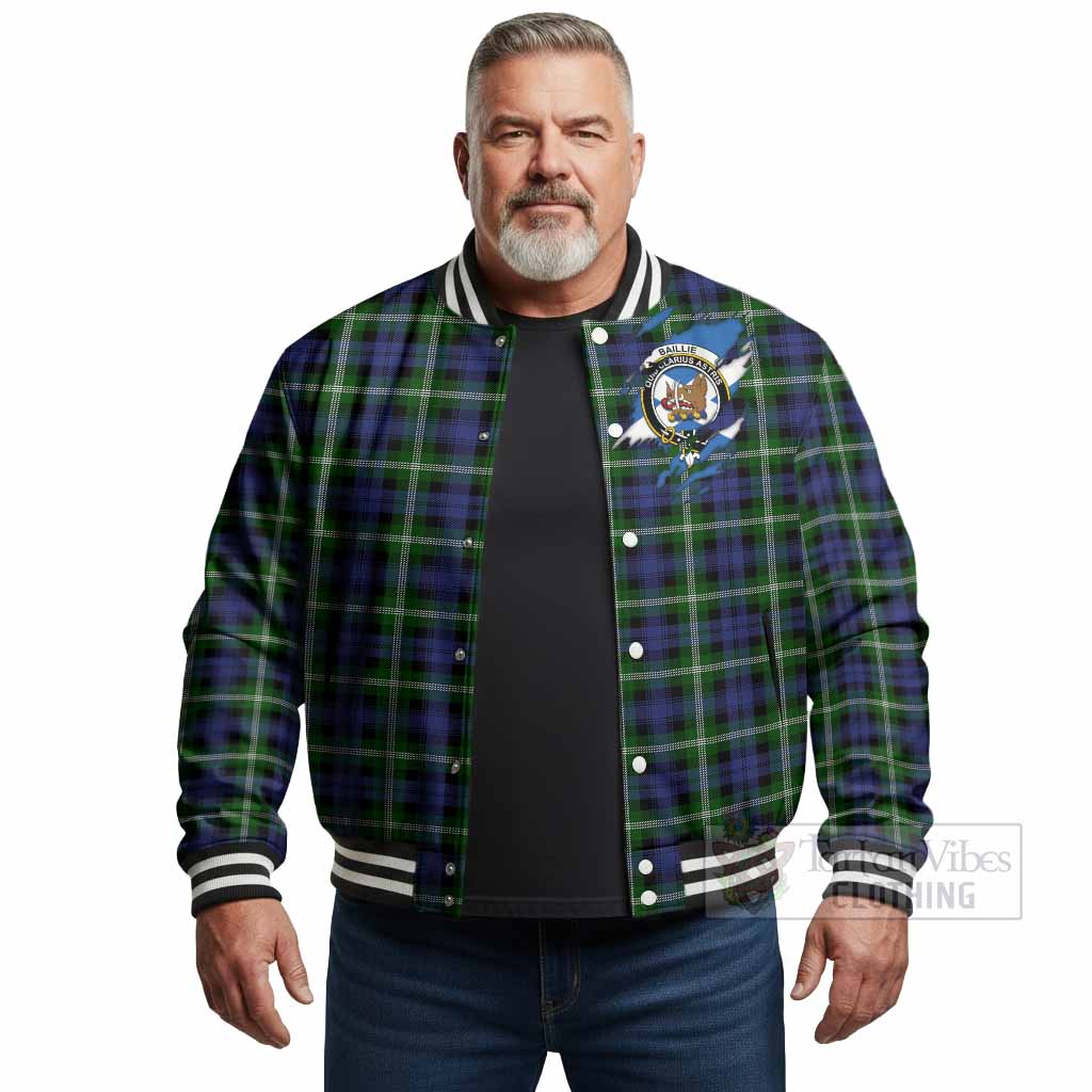 Baillie (Bailey) Clan Crest In Me Tartan Baseball Jacket Scotland Flag Style