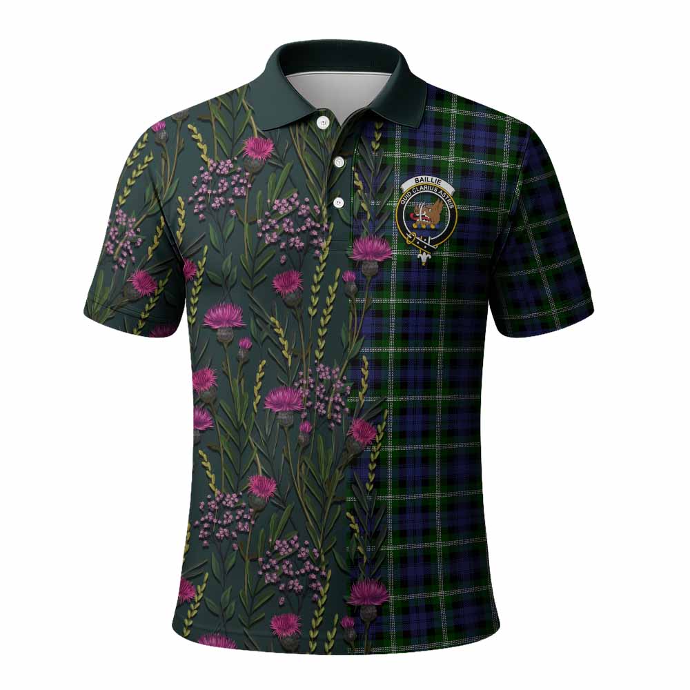Baillie (Bailey) Family Crest Tartan Polo Shirt Scottish Thistle Flower Pattern Half Style - Tartan Vibes Clothing