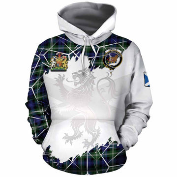 Baillie (Bailey) Tartan Cotton Hoodie with Family Crest and Lion Rampant Grunge Style