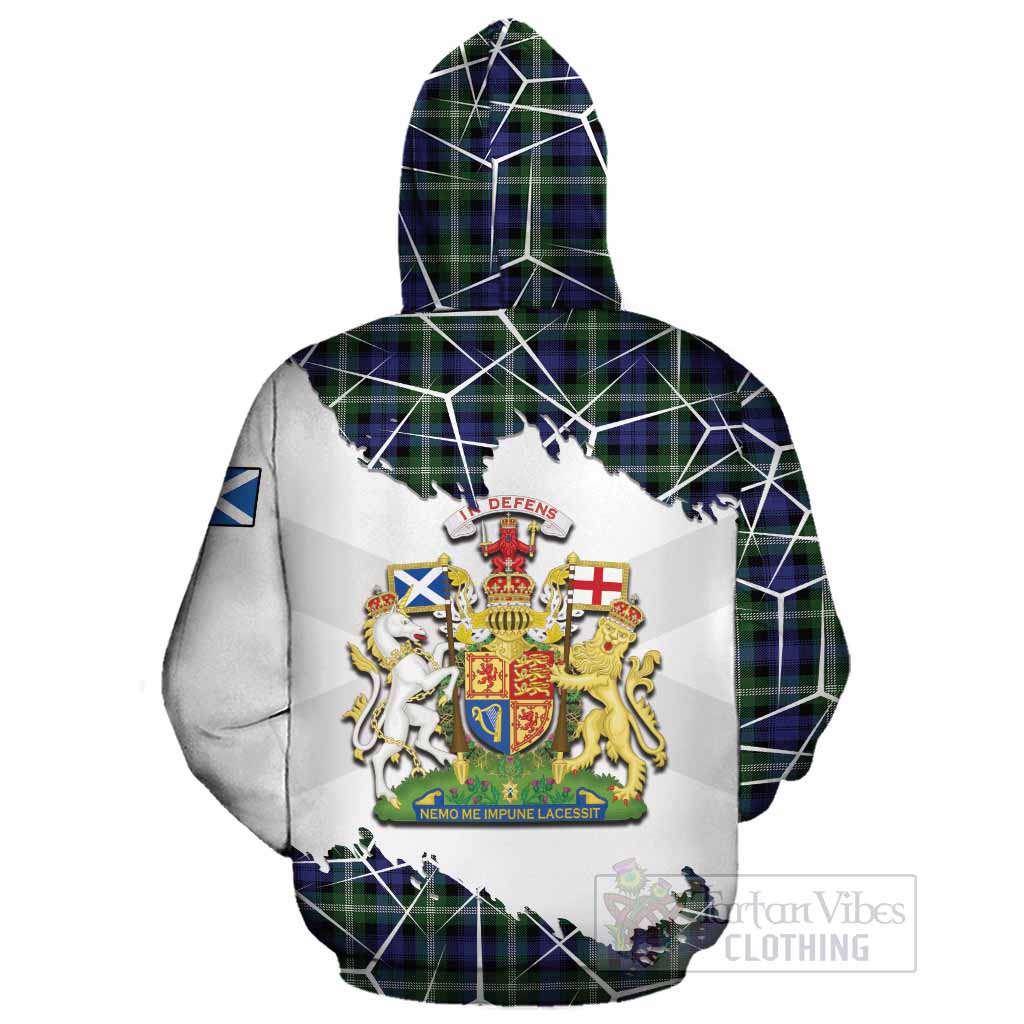 Baillie (Bailey) Tartan Cotton Hoodie with Family Crest and Lion Rampant Grunge Style