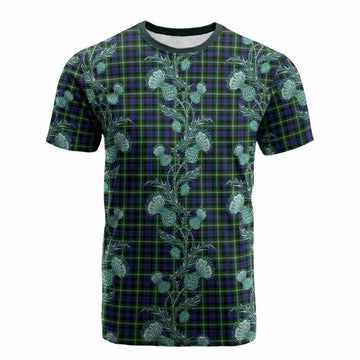 Baillie (Bailey) Tartan Cotton T-shirt Seamless Scottish Thistle Flowers