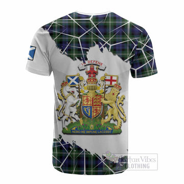 Baillie (Bailey) Tartan Cotton T-shirt with Family Crest and Lion Rampant Grunge Style