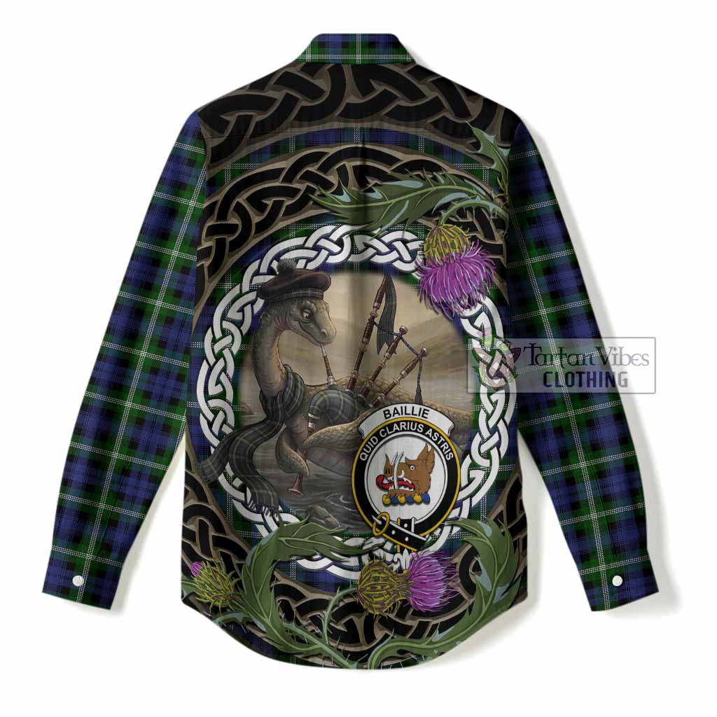 Baillie (Bailey) Tartan Crest Bagpipe Nessie Women Casual Shirt Scottish Loch Ness Monster Celtic Thistle