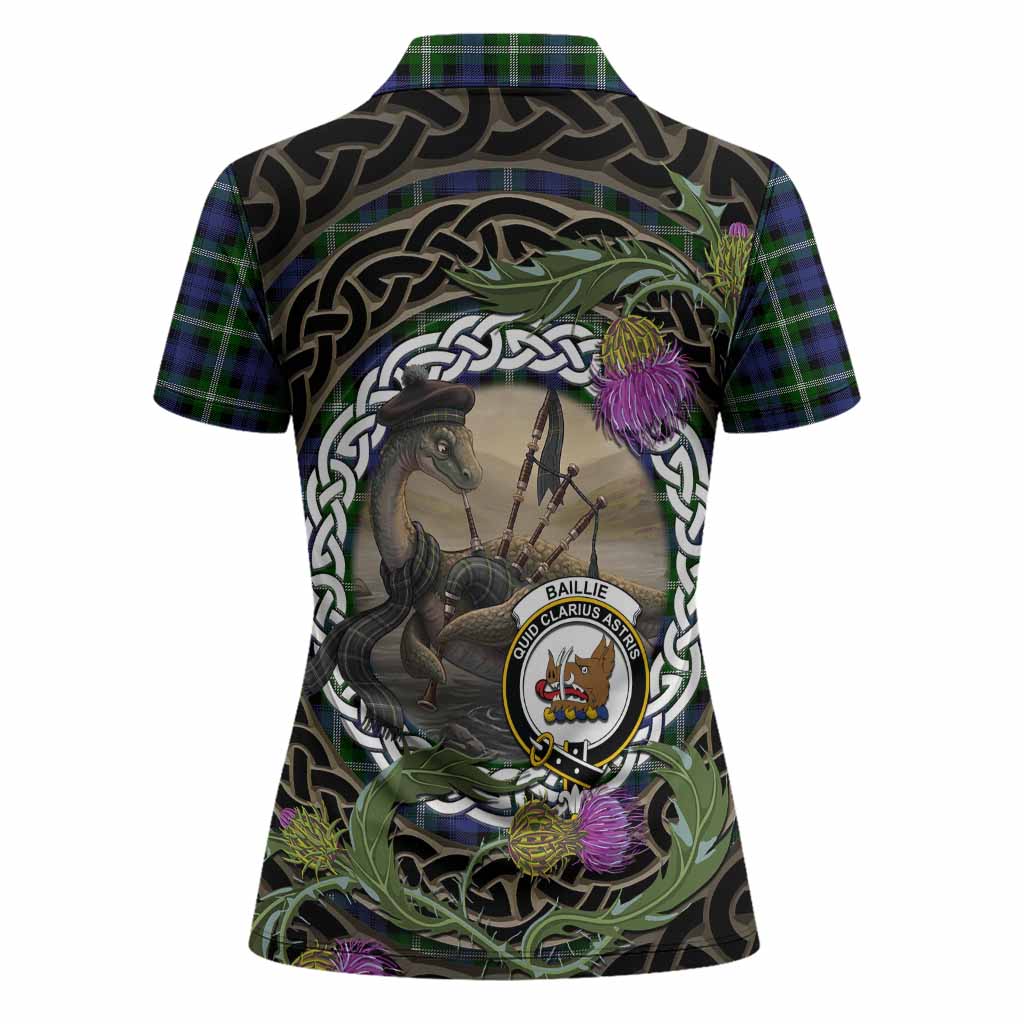 Baillie (Bailey) Tartan Crest Bagpipe Nessie Women Polo Shirt Scottish Loch Ness Monster Celtic Thistle