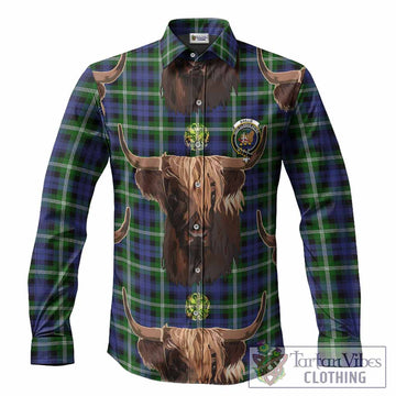 Baillie (Bailey) Tartan Crest Long Sleeve Button Shirts Scotland Heilan Coo Tartan Seamless Style