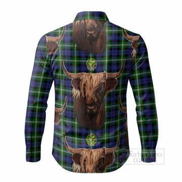 Baillie (Bailey) Tartan Crest Long Sleeve Button Shirts Scotland Heilan Coo Tartan Seamless Style