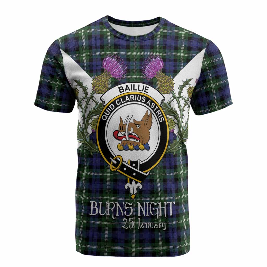 Baillie (Bailey) Tartan Family Crest Cotton T-shirt Scottish Burns Night Thistle Floral