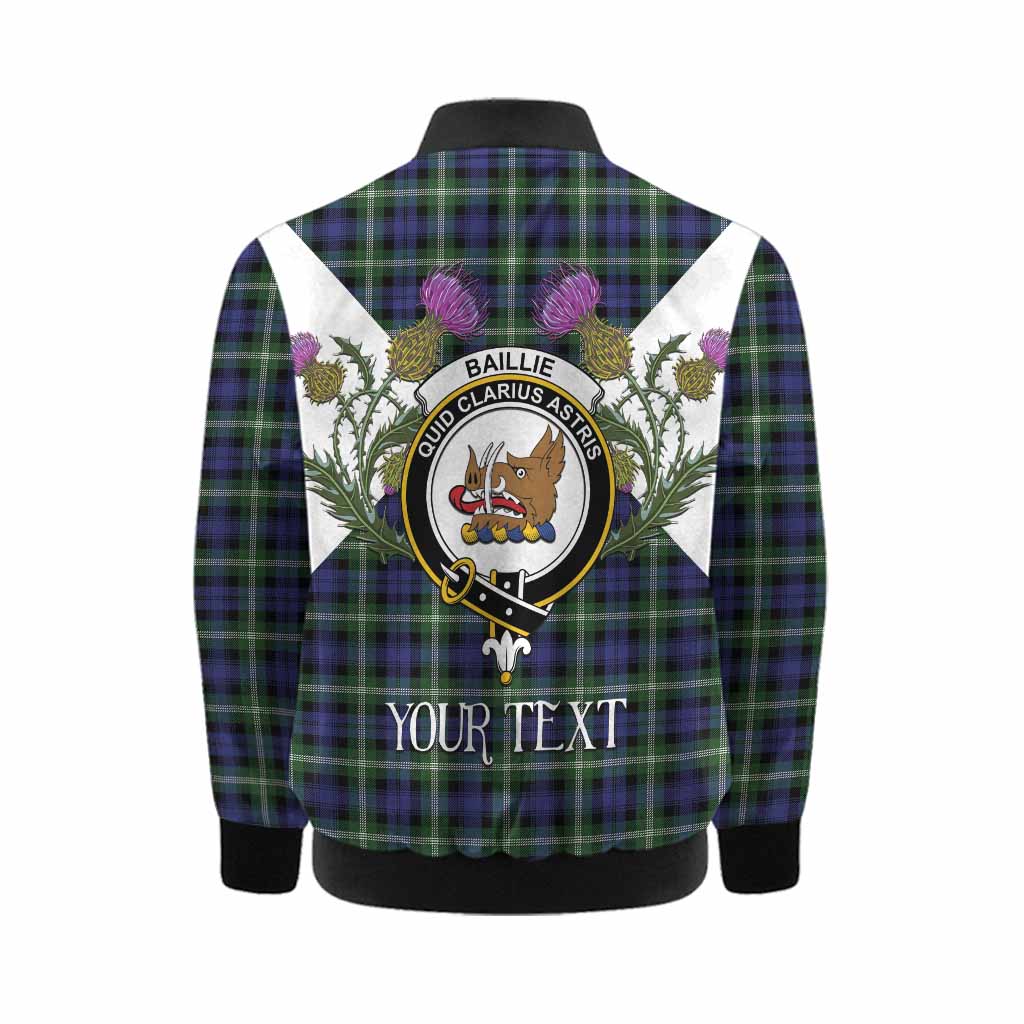 Baillie (Bailey) Tartan Family Crest Kid Bomber Jacket Scottish Burns Night Thistle Floral