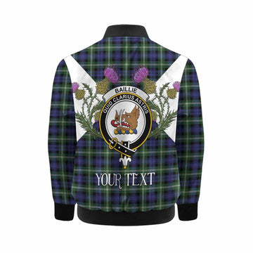 Baillie (Bailey) Tartan Family Crest Kid Bomber Jacket Scottish Burns Night Thistle Floral