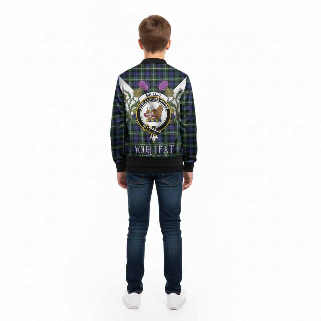 Baillie (Bailey) Tartan Family Crest Kid Bomber Jacket Scottish Burns Night Thistle Floral