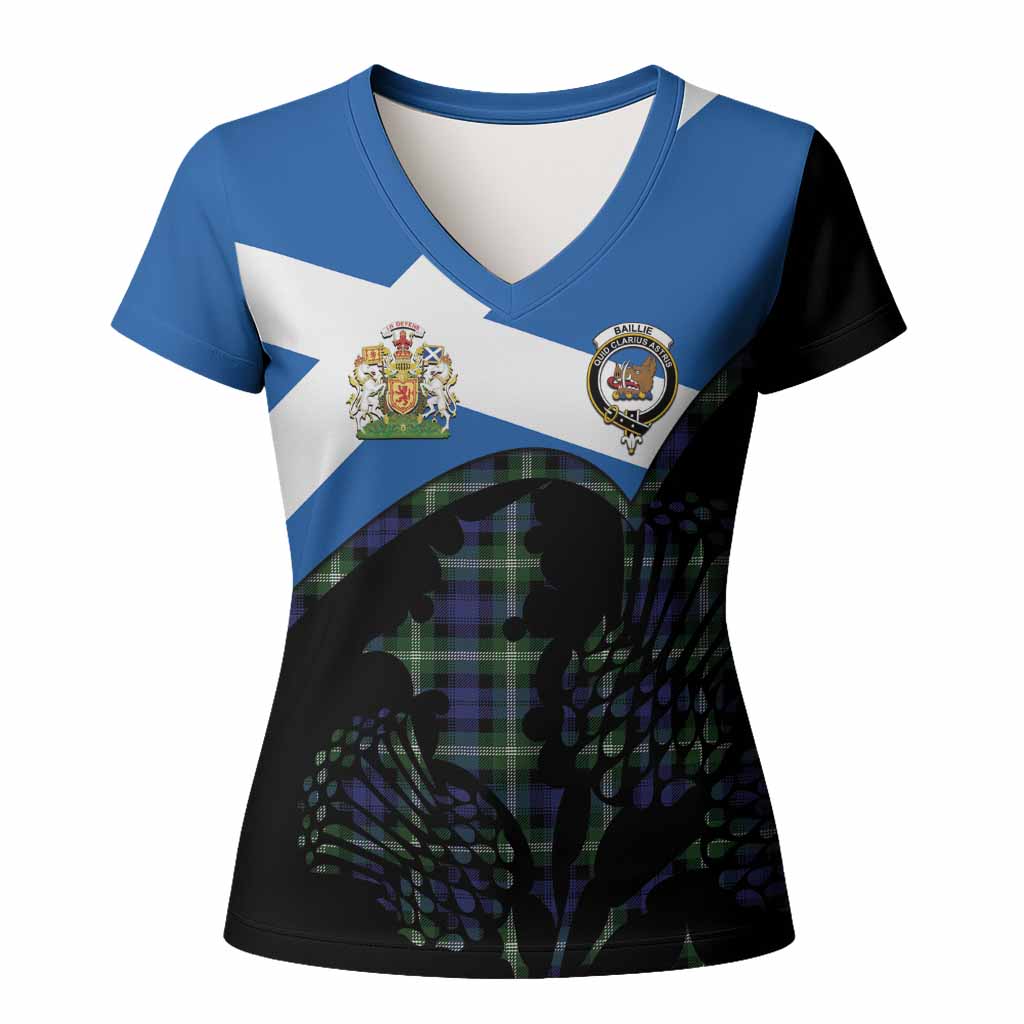 Baillie (Bailey) Tartan Family Crest Women T shirt Scotland Thistle Floral Flag Style