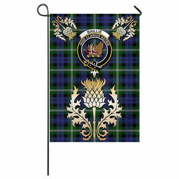 Baillie (Bailey) Tartan Garden Flag with Golden Regal Scottish Thistle Emblem - Tartan Vibes Clothing