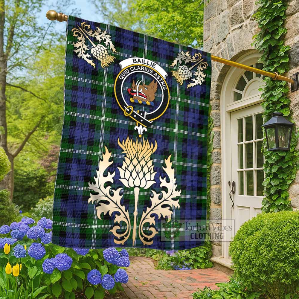 Baillie (Bailey) Tartan Garden Flag with Golden Regal Scottish Thistle Emblem - Tartan Vibes Clothing