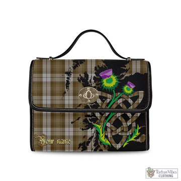 Baillie Dress Tartan Waterproof Canvas Bag with Scotland Map and Thistle Celtic Accents