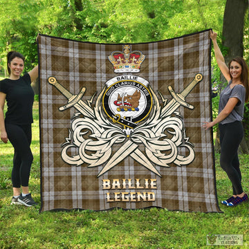 Baillie Dress Tartan Quilt with Clan Crest and the Golden Sword of Courageous Legacy
