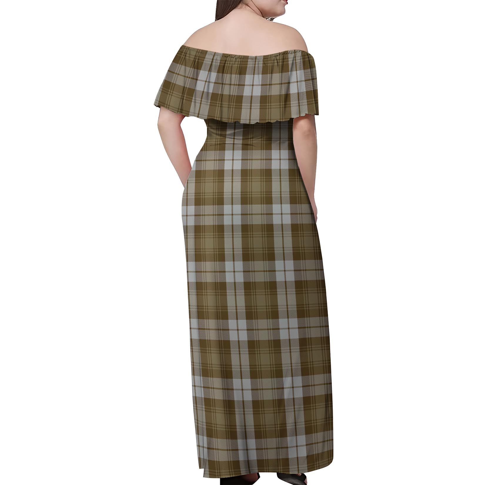Baillie Dress Tartan Off Shoulder Long Dress - Tartanvibesclothing