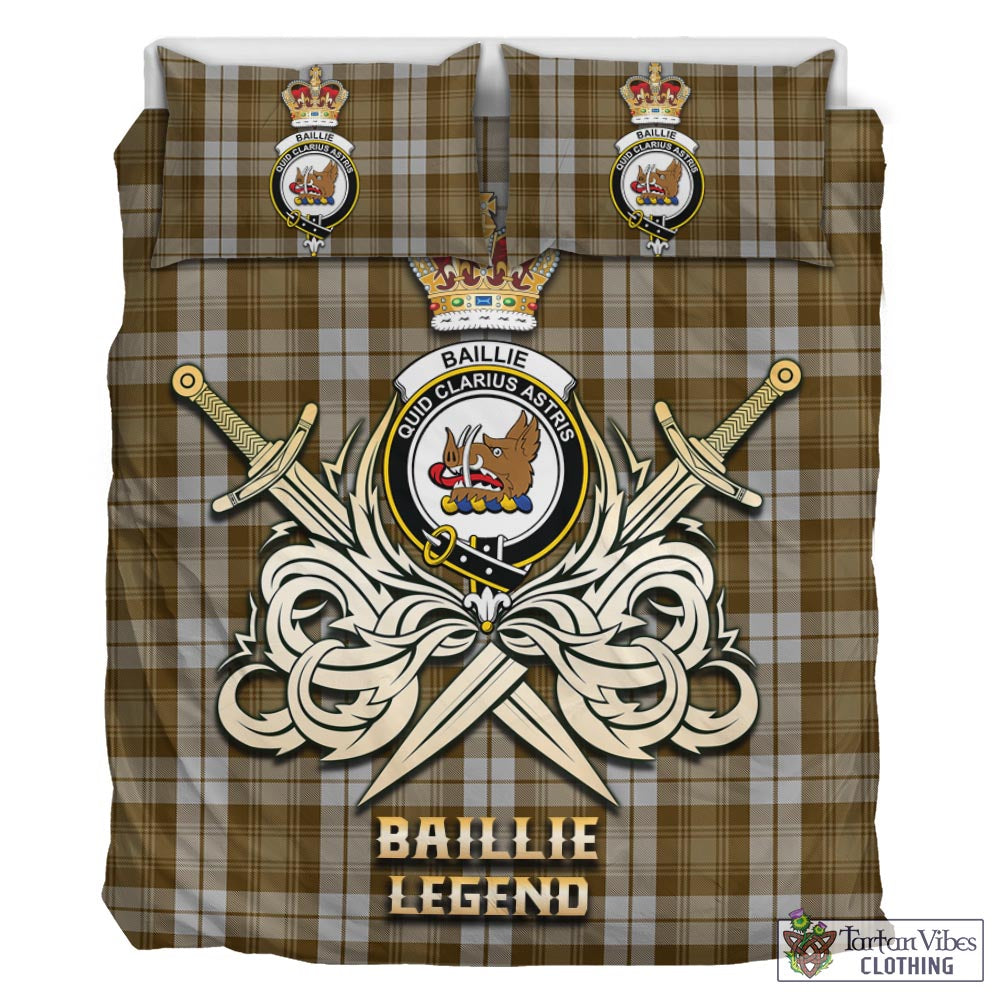 Tartan Vibes Clothing Baillie Dress Tartan Bedding Set with Clan Crest and the Golden Sword of Courageous Legacy
