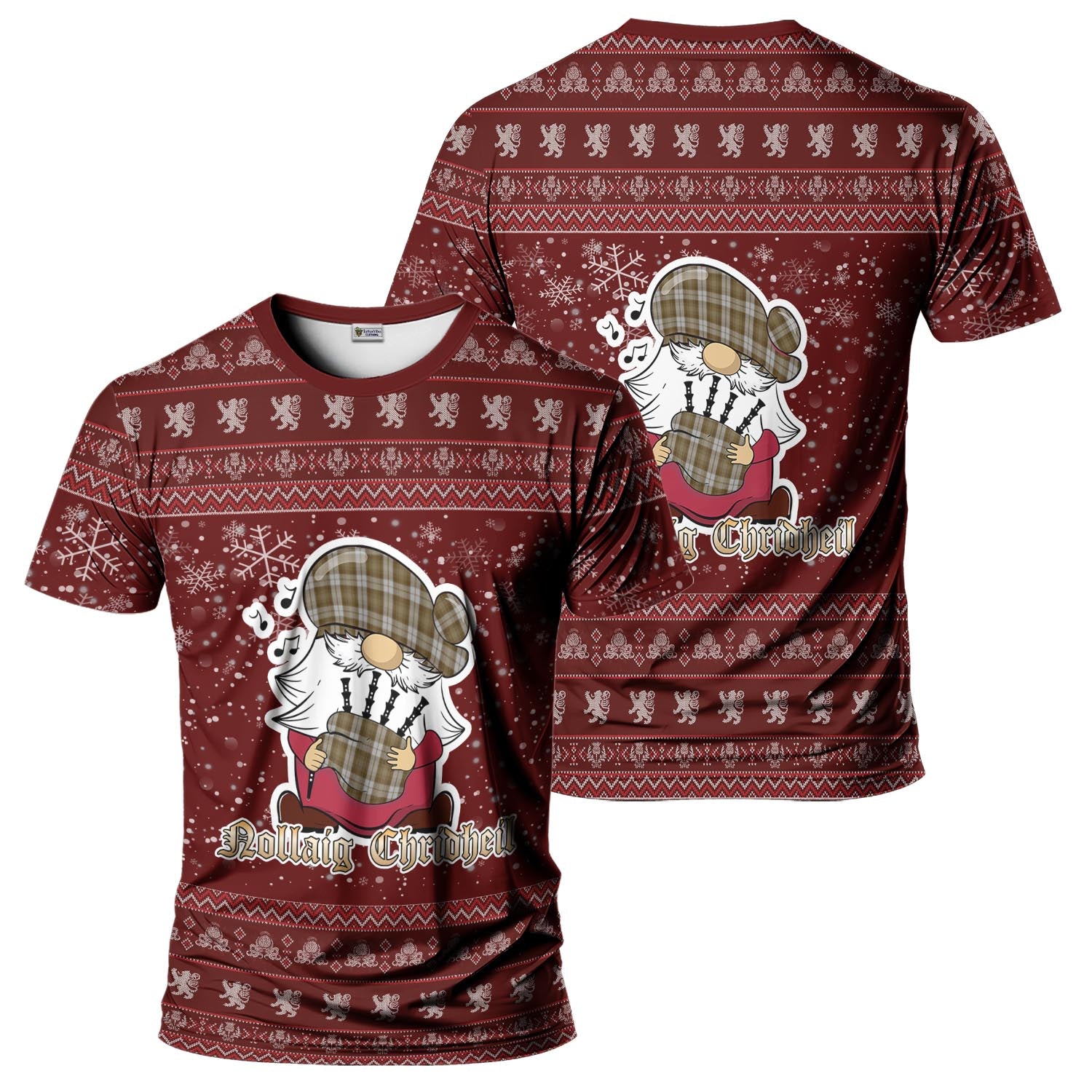 Baillie Dress Clan Christmas Family T-Shirt with Funny Gnome Playing Bagpipes - Tartanvibesclothing