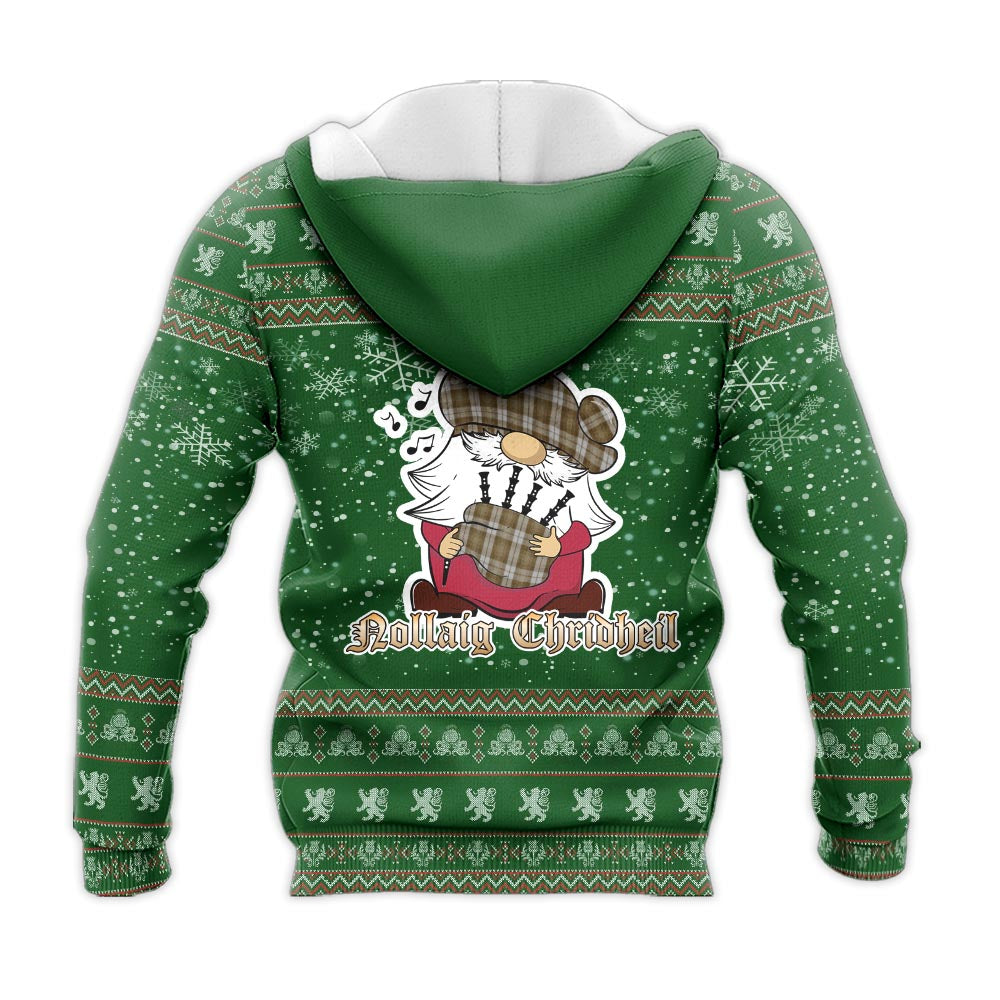 Baillie Dress Clan Christmas Knitted Hoodie with Funny Gnome Playing Bagpipes - Tartanvibesclothing