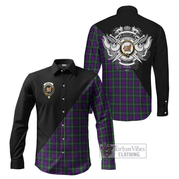 Baillie Highland Society Tartan Long Sleeve Button Shirt with Family Crest and Military Logo Style Men's Shirt S - Tartanvibesclothing Shop