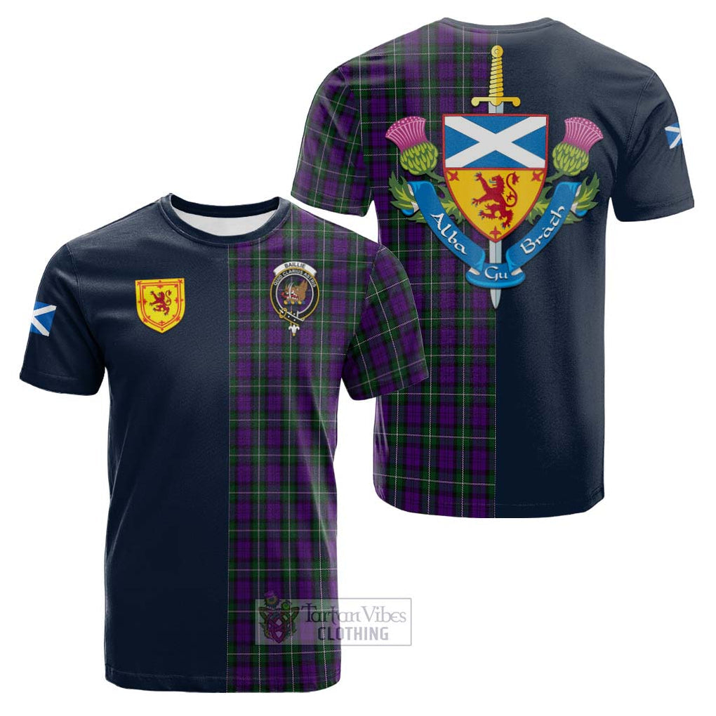 Tartan Vibes Clothing Baillie Highland Society Tartan Cotton T-shirt with Scottish Lion Royal Arm Half Style