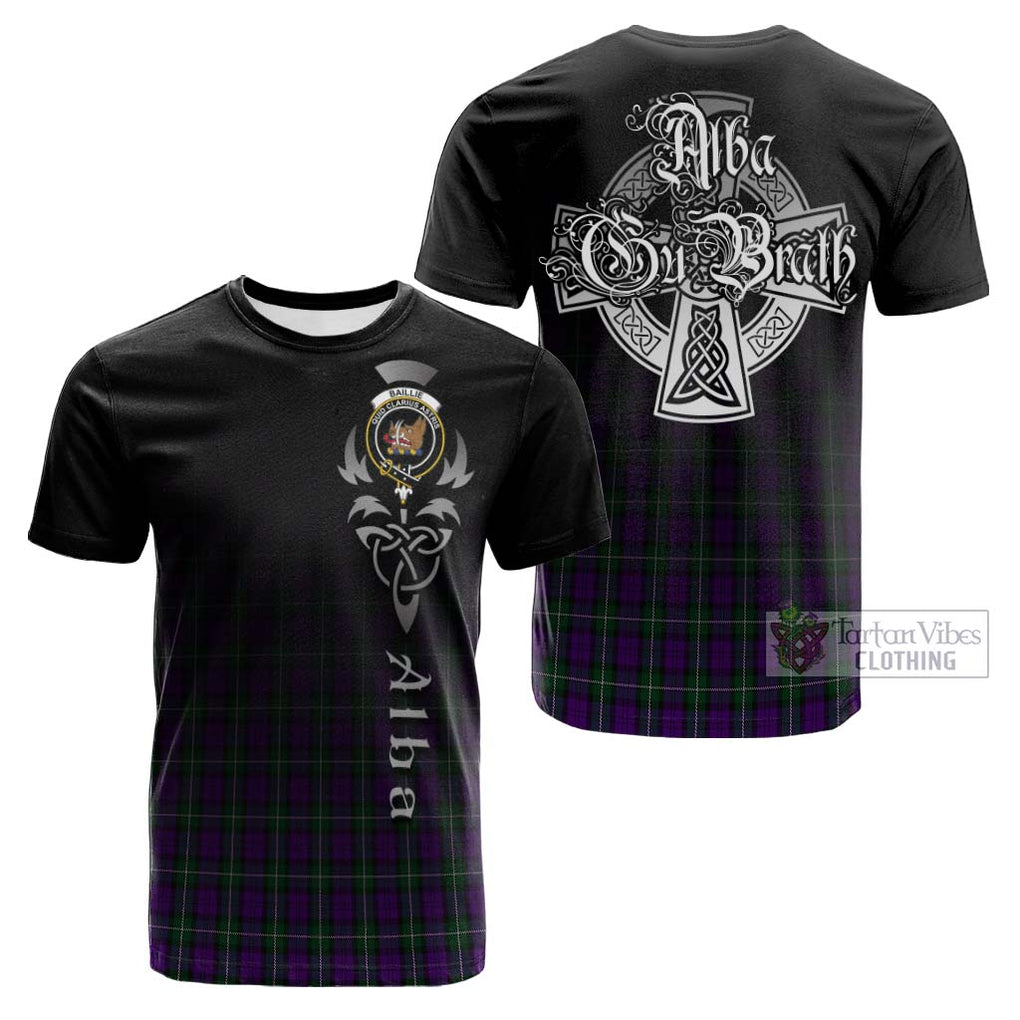Tartan Vibes Clothing Baillie Highland Society Tartan Cotton T-shirt Featuring Alba Gu Brath Family Crest Celtic Inspired