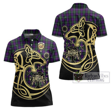 Baillie Highland Society Tartan Women's Polo Shirt with Family Crest Celtic Wolf Style Women - Tartan Vibes Clothing