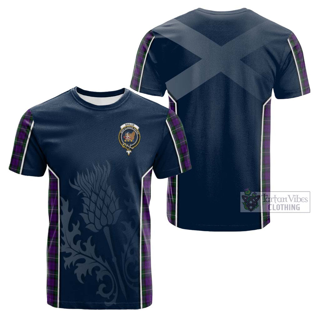 Tartan Vibes Clothing Baillie Highland Society Tartan Cotton T-shirt with Family Crest and Scottish Thistle Vibes Sport Style