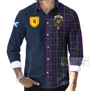 Tartan Vibes Clothing Baillie Highland Society Tartan Long Sleeve Button Shirt with Scottish Lion Royal Arm Half Style