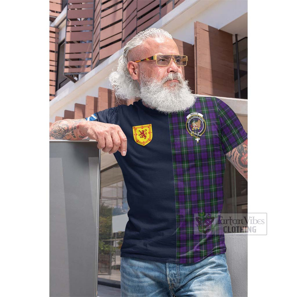 Tartan Vibes Clothing Baillie Highland Society Tartan Cotton T-shirt with Scottish Lion Royal Arm Half Style